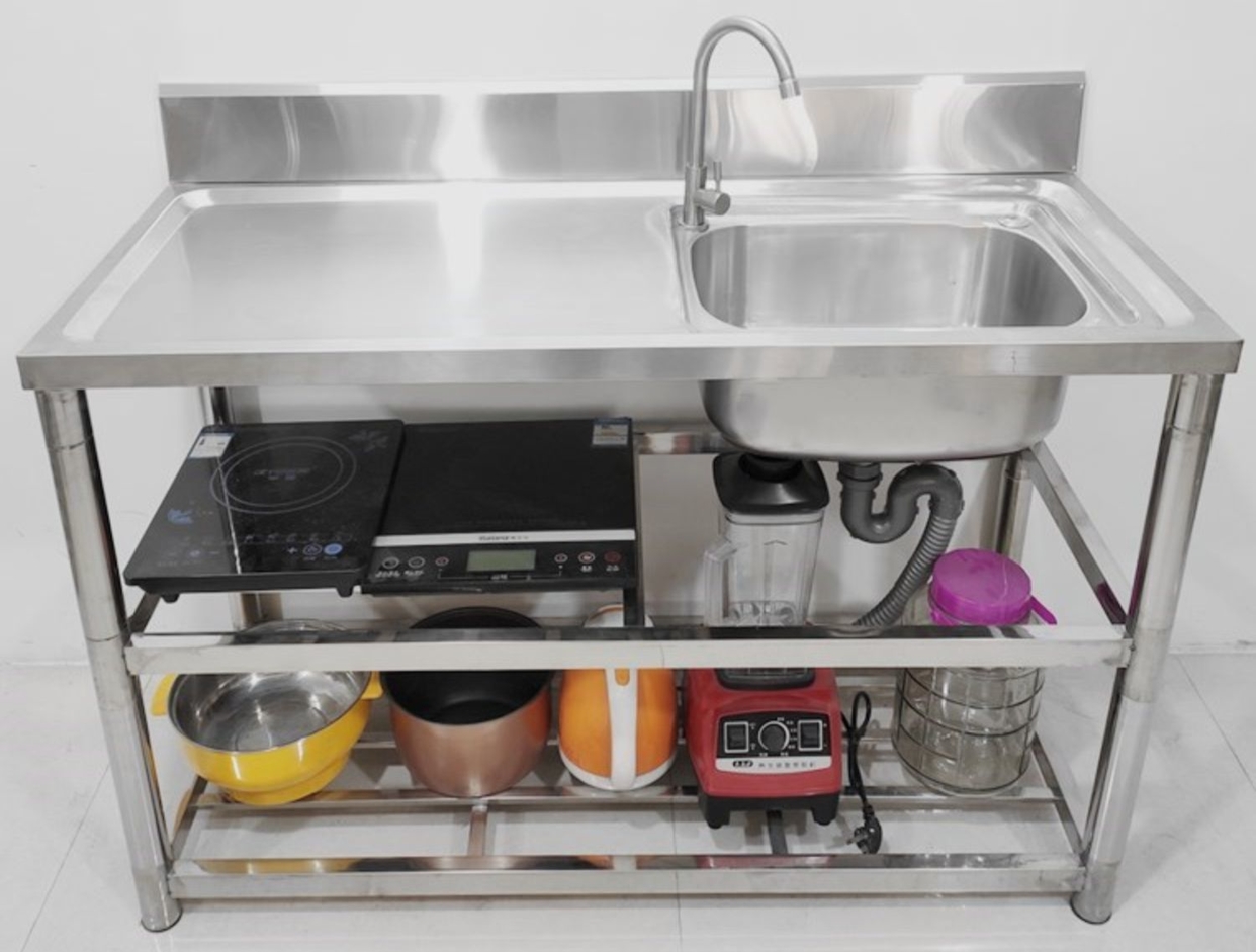 304不锈钢水槽单槽双槽  加厚一体台面洗菜盆洗碗盘加粗支架
