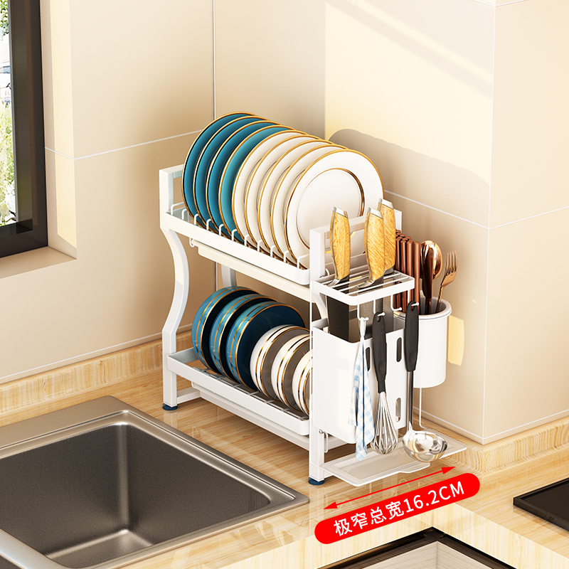 白色厨房置物架不锈钢晾碗架沥水架放碗盘收纳架水槽边极窄款小型
