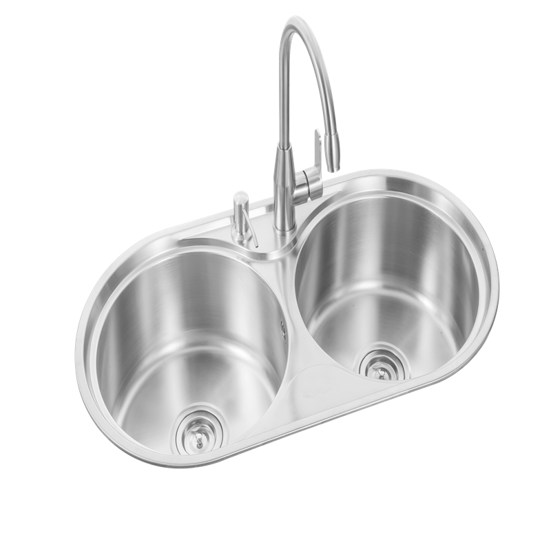 柔美厨房304不锈锈双槽套餐圆盆水槽洗碗池B2-8243双槽水槽抽拉