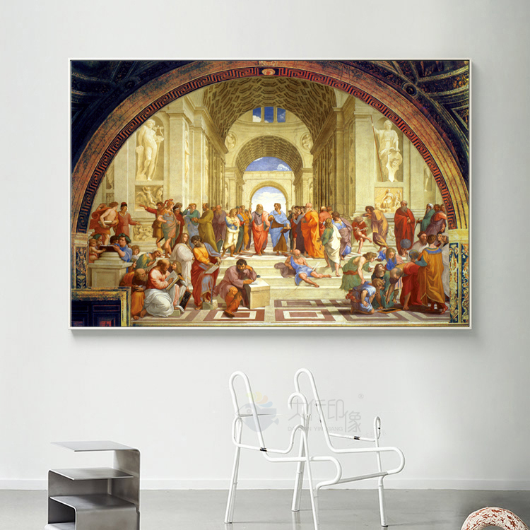 名画拉斐尔雅典学院派文艺复兴油画客厅欧式古典宫廷人物酒店挂画