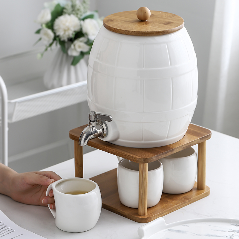 陶瓷冷水壶家用水杯杯具套装创意客厅泡茶壶耐热高温带龙头凉水壶