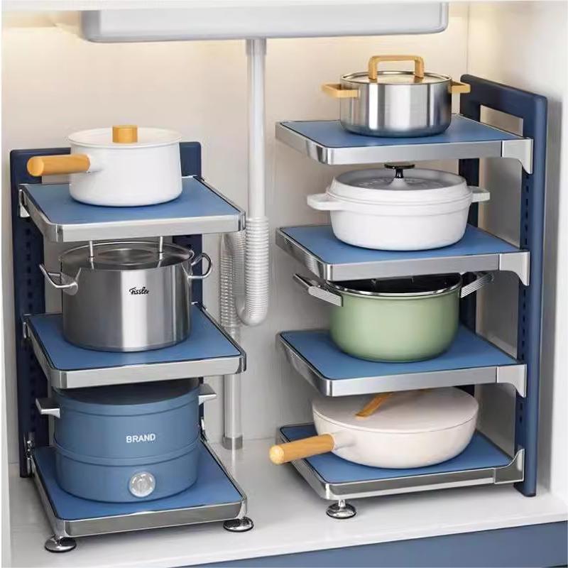 厨房置物架放锅具收纳架台面多层家用多功能下水槽橱柜内分层架子