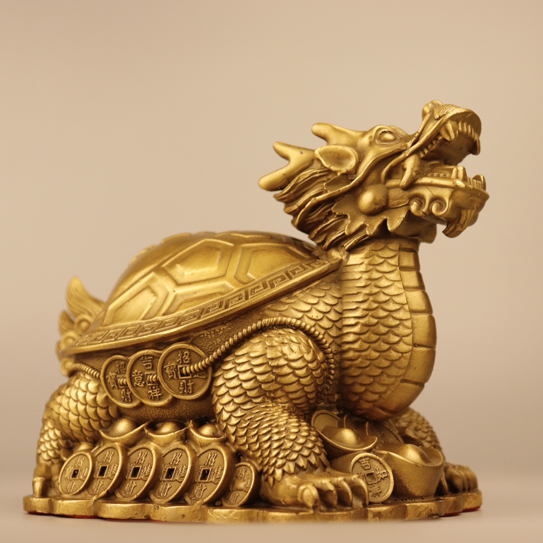 纯铜龙龟摆件太极八卦黄铜龙头龟神兽黄铜元宝金钱龟客厅装饰