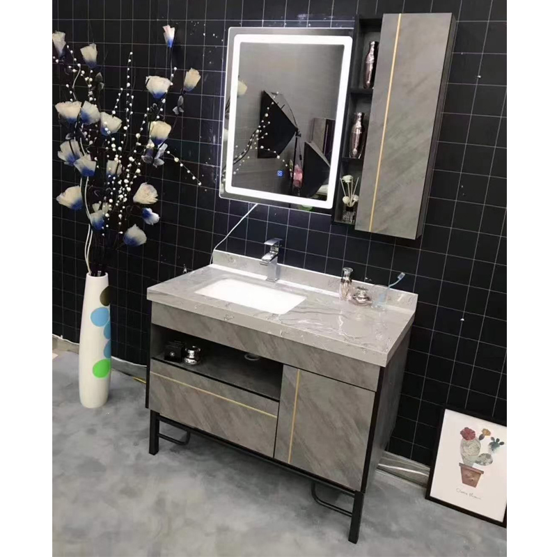 岩板实木浴室柜组合套装洗漱台挂墙式卫生间黑色简约小户型洗脸盆