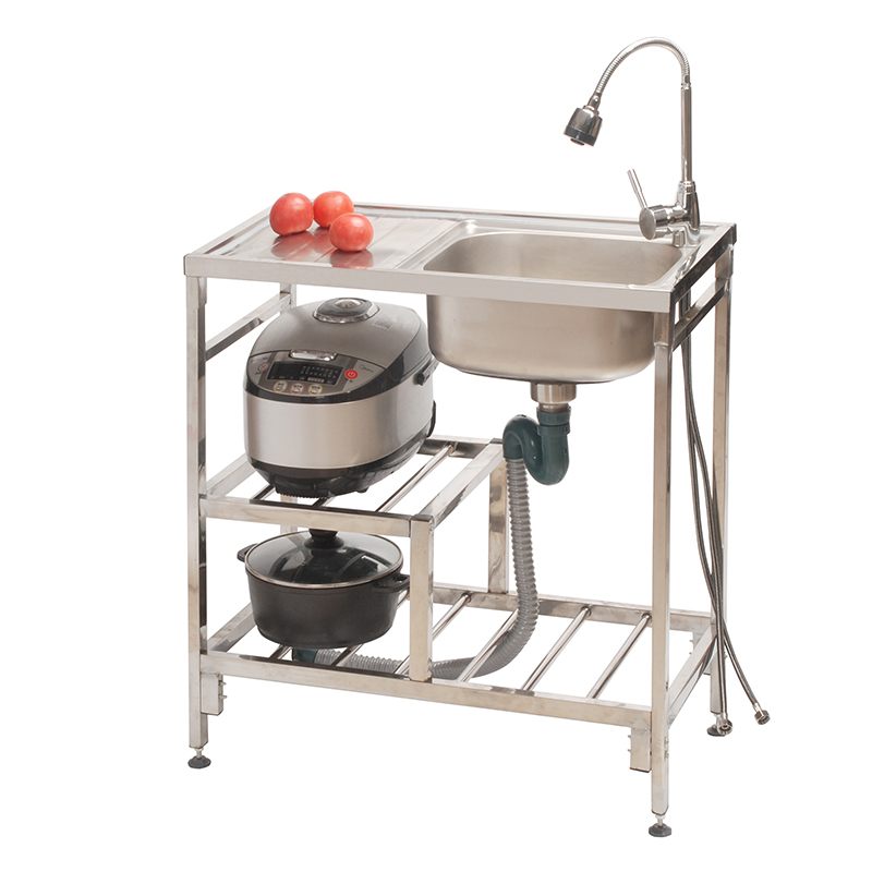 厨房不锈钢水槽单槽带平台洗菜池子加厚台面一体带支架家用洗碗池