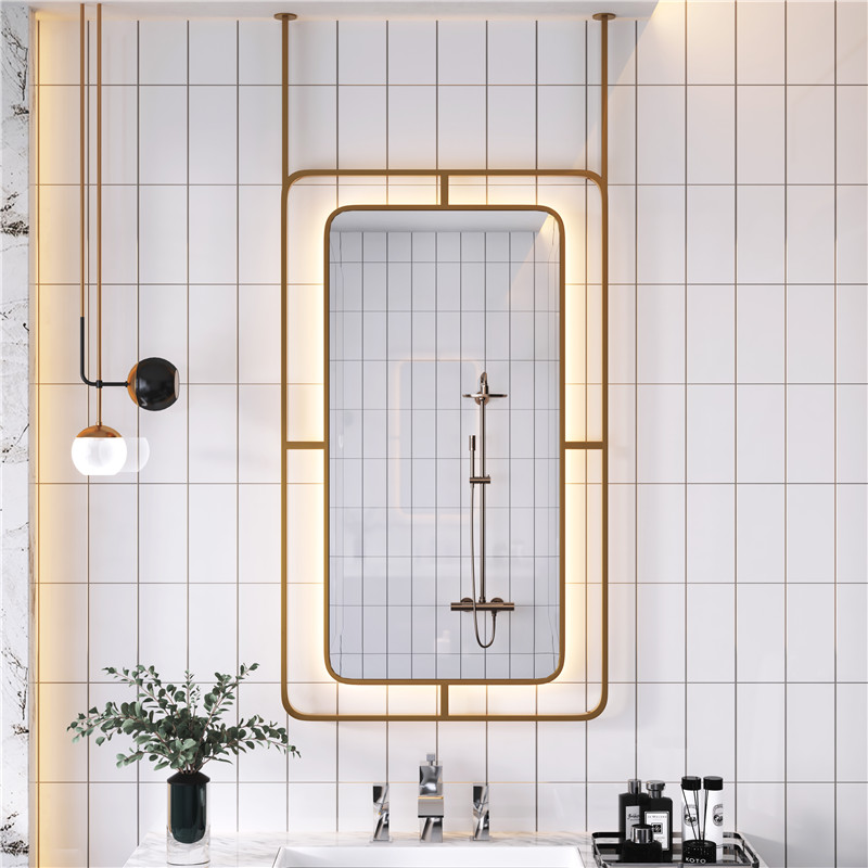 北欧浴室吊镜酒店民宿过道天花板吊杆镜长方悬空长方形卫生间镜子