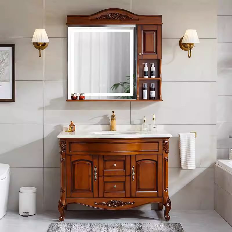 简欧洗手台盆洗脸盆柜组合美式橡木实木智能镜柜大肚盆欧式浴室柜