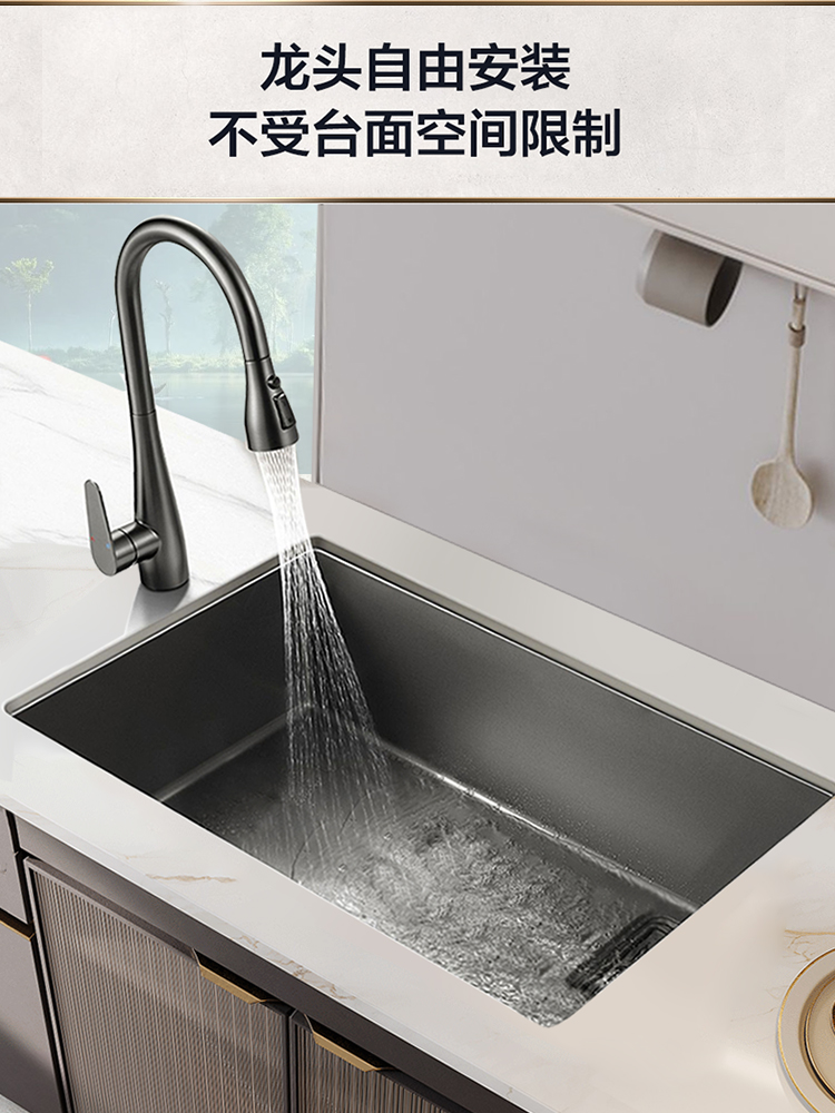 纳米厨房洗菜盆手工水槽单槽洗碗槽加厚304不锈钢台下盆左右下水