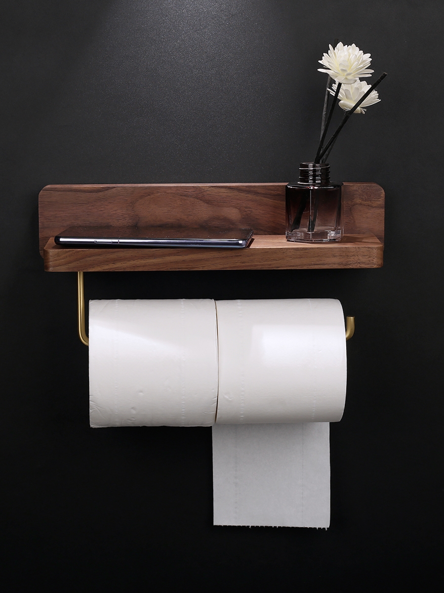 卫生间卷纸巾架防水马桶厕纸架创意实木复古北欧免打孔手机置物架