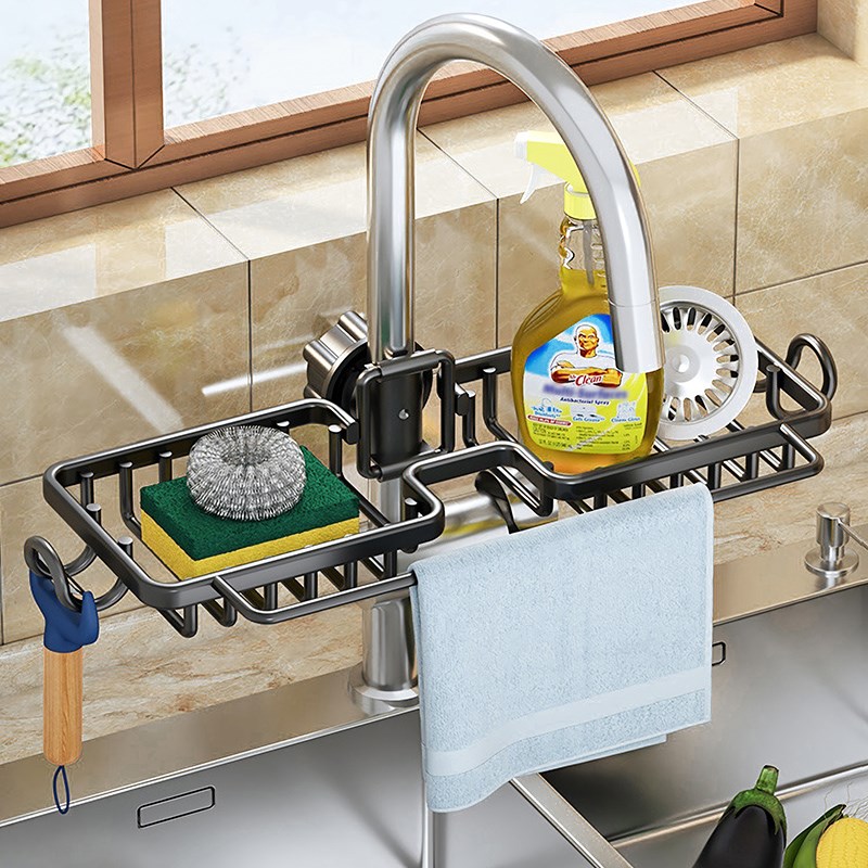 厨房水龙头置物架水槽洗碗洗菜池抹布钢丝球百洁布海绵收纳沥水篮