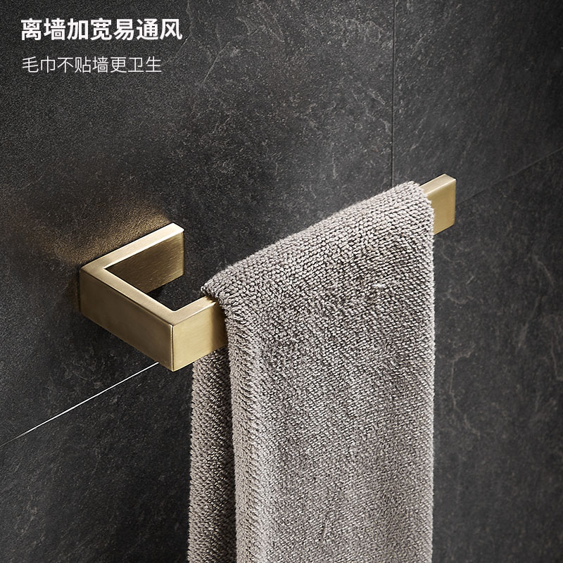 不锈钢毛巾环轻奢拉丝金色壁挂式擦手巾挂架卫生间晾毛巾杆免打孔