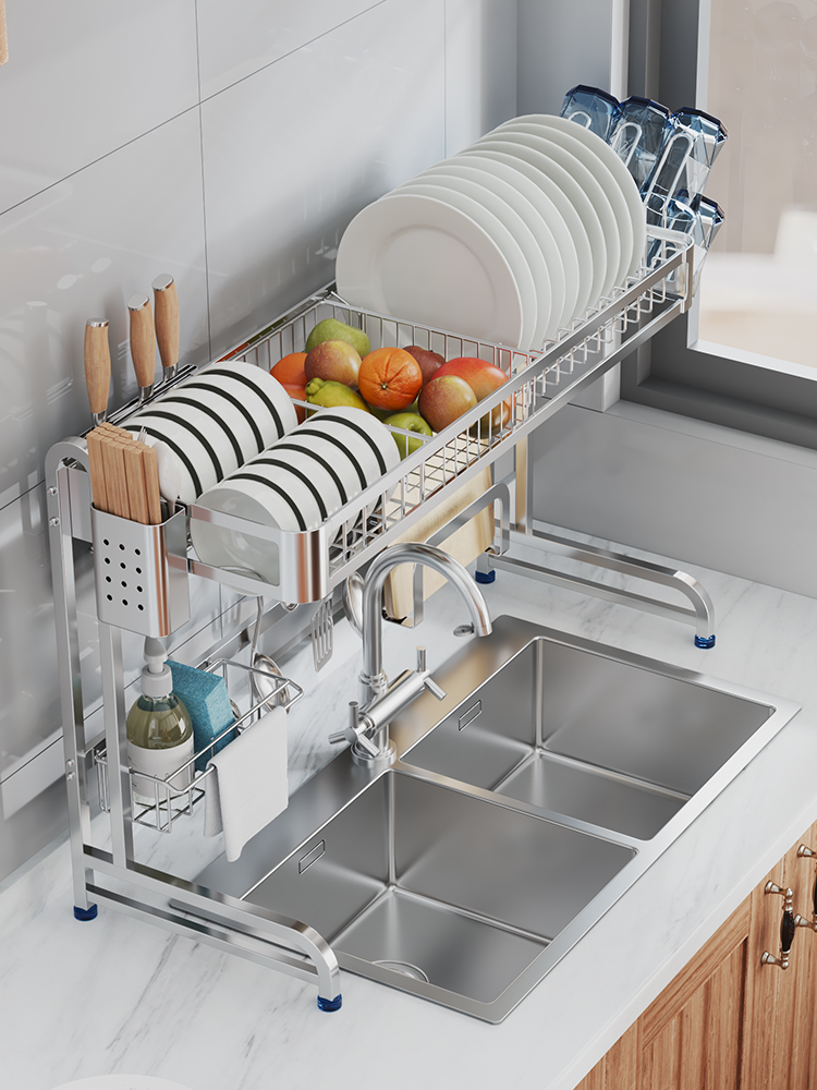304不锈钢厨房水槽置物架碗碟沥水架多功能洗水池碗架碗盘收纳架