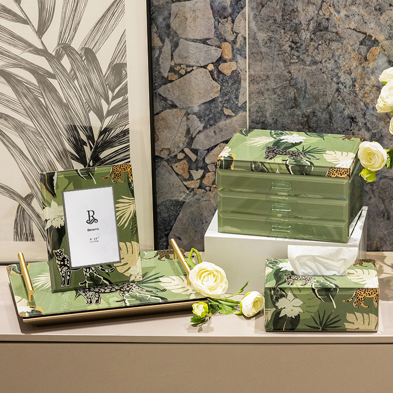 Rehome纸巾盒丛林印记绿色卧室超大餐桌相框托盘轻奢高档简约现代