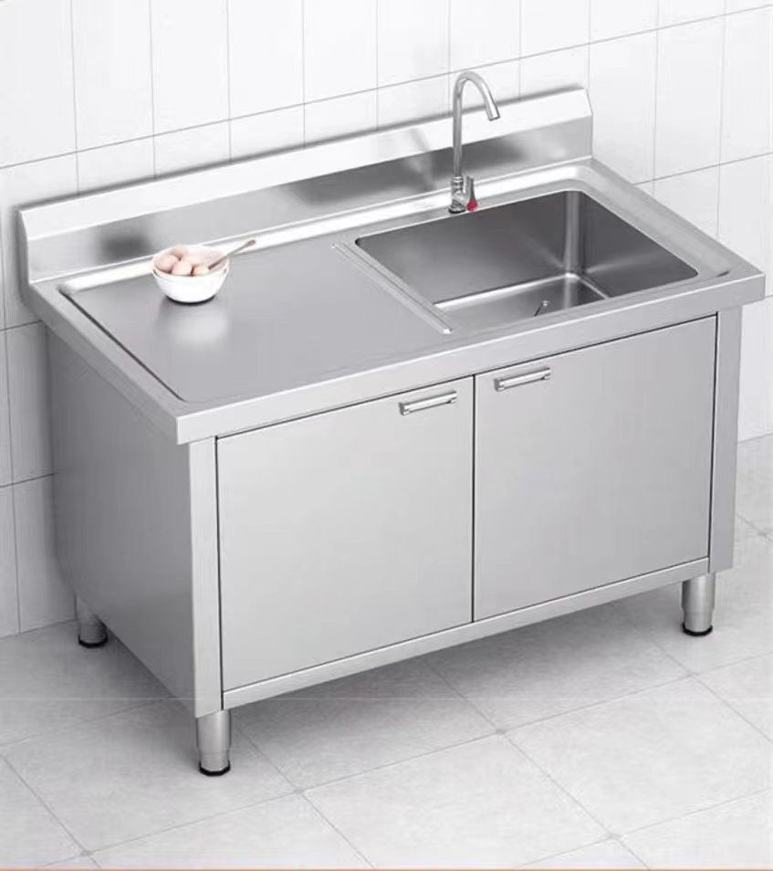 新款厂销304厨房不锈钢一体式水槽柜水池橱柜带支架平台双槽简易