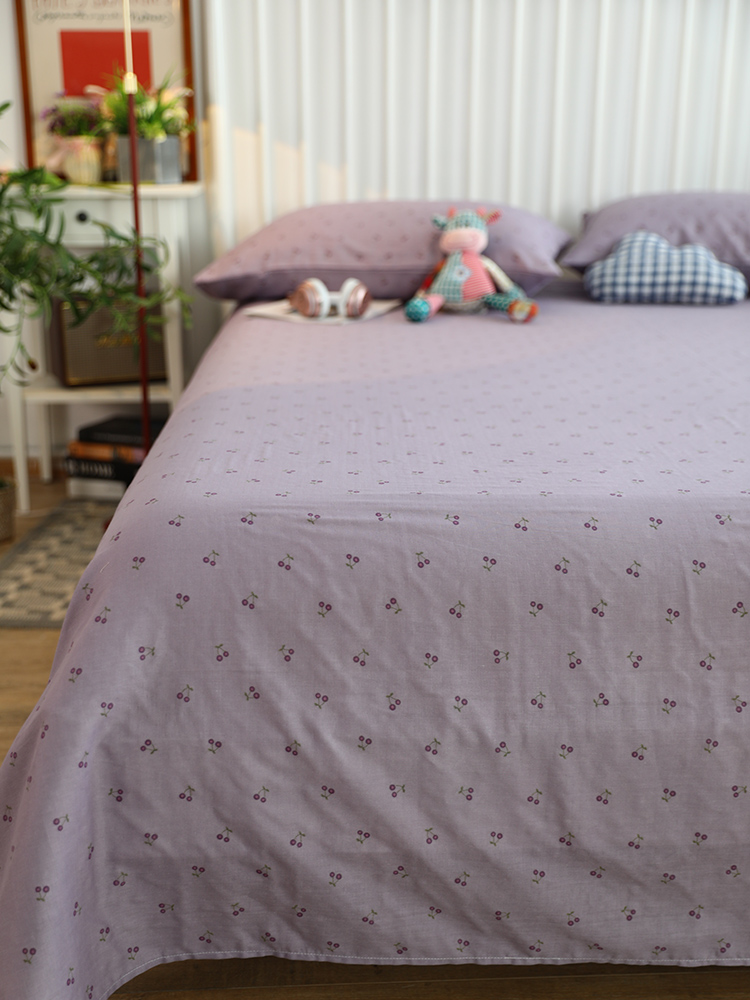 A类全棉纯棉双层纱单品床单浅紫色小清新碎花1.5米1.8m床亲肤透气