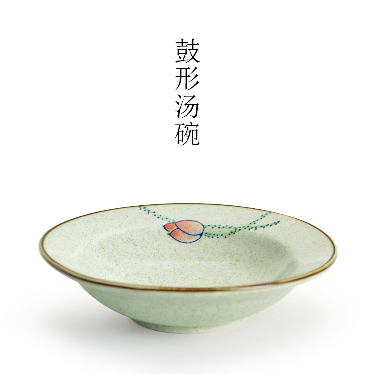 釉下彩陶瓷鼓形汤碗日式料理沙拉餐具拌面凉菜盘西餐甜品碗家庭用