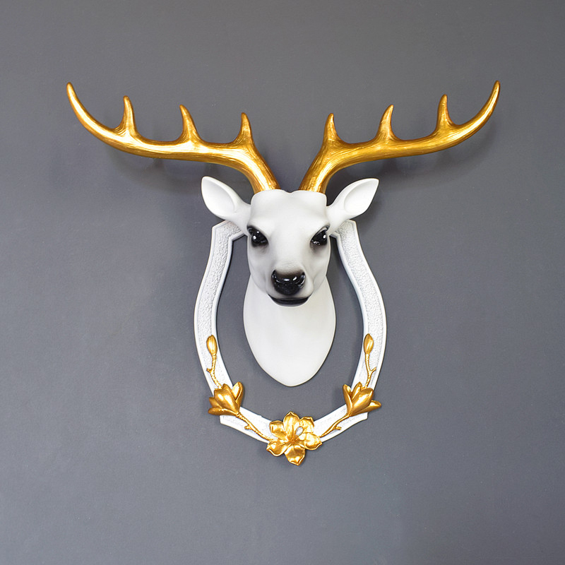 招财鹿头壁挂客厅电视墙面装饰麋鹿挂件创意立体门店餐厅墙壁挂饰