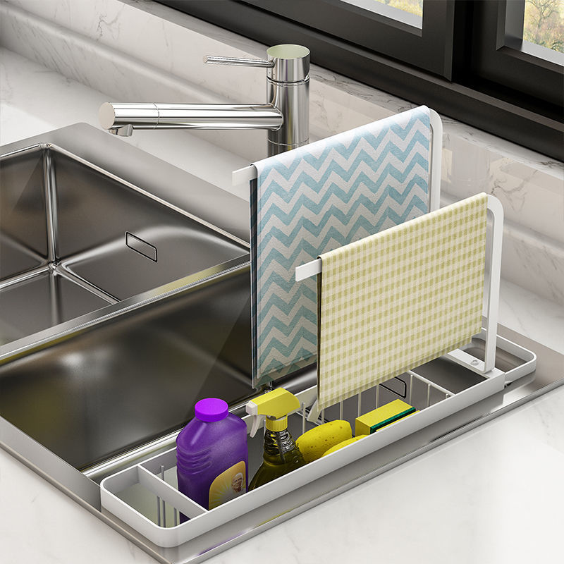 厨房伸缩抹布架免打孔水槽置物架滤水池晾放洗碗布沥水篮收纳神器
