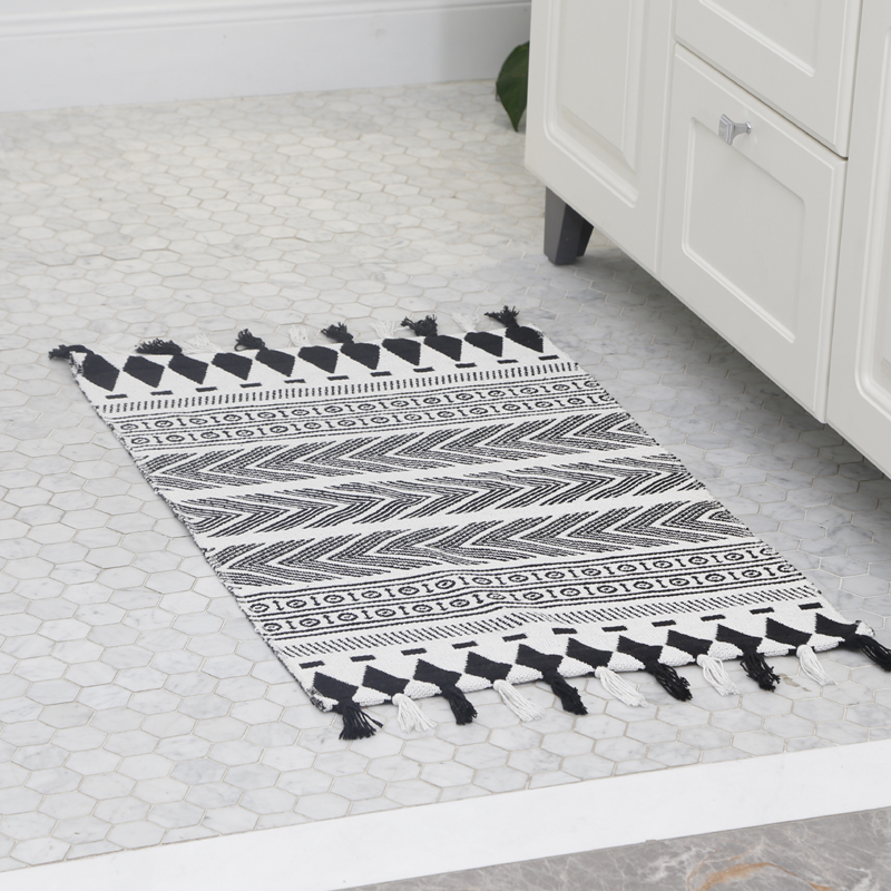 北欧风格手工编织地毯可机洗地垫棉线吸水防滑容易打理家用卫浴垫