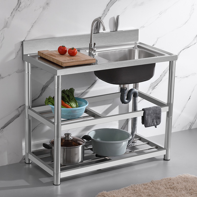 厨房不锈钢水槽单槽带支架洗碗洗菜池台面一体简易洗手池家用加厚