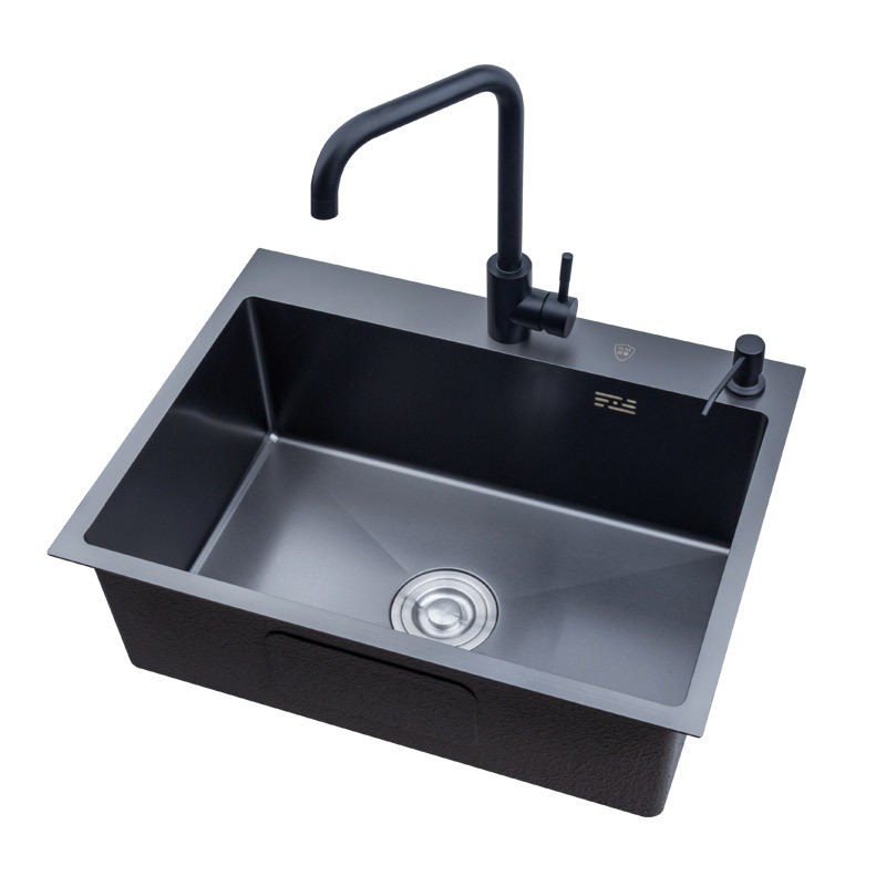 黑金刚不锈钢水槽加厚边带沥水篮台上单槽PL-6045