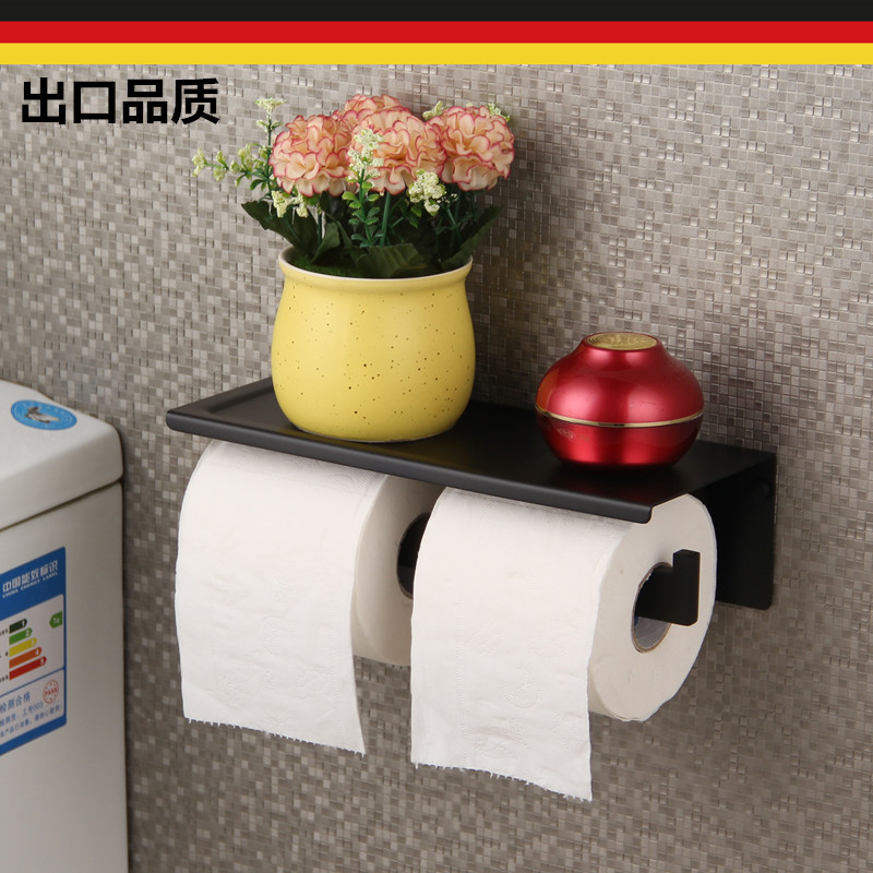 出口德国黑色纸巾架卫生间双挂纸架手机置物架厕所卷纸器北欧风格