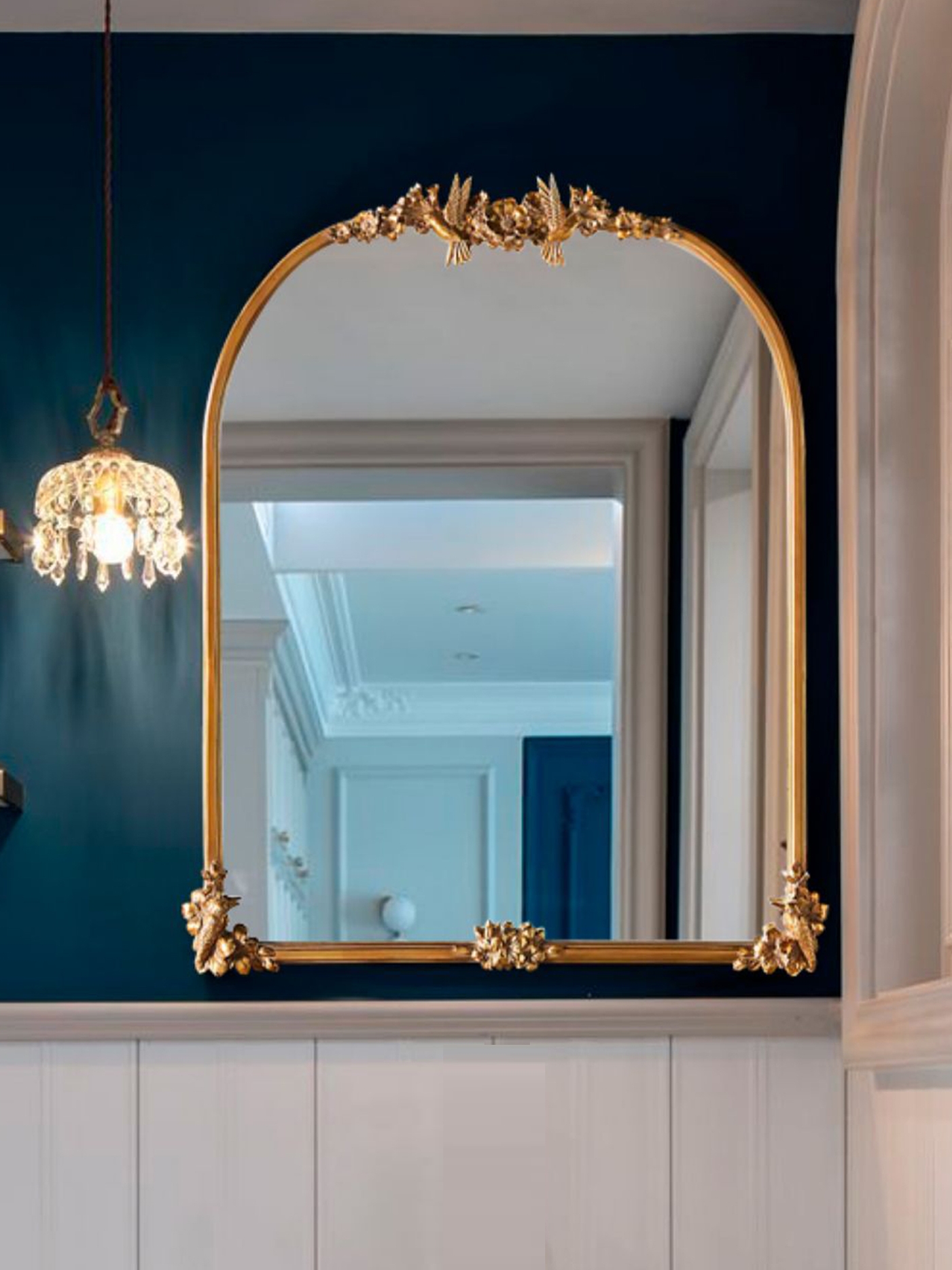 梳妆镜化妆镜卫浴镜壁挂欧式雕花法式复古浴室镜大号桌面智能美式