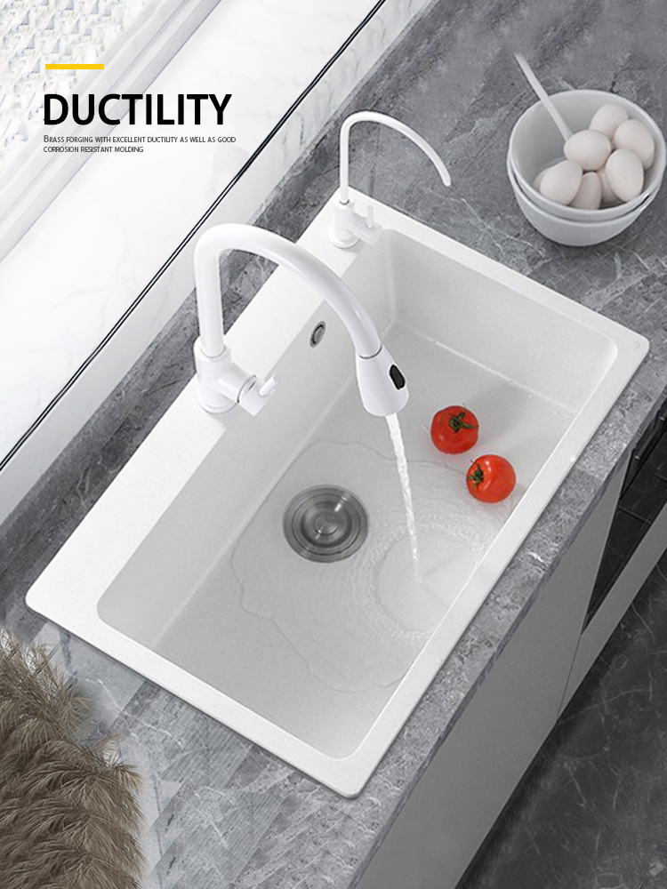 白色石英石水槽小单槽厨房洗菜盆套装花岗岩嵌入式台上台下洗碗池