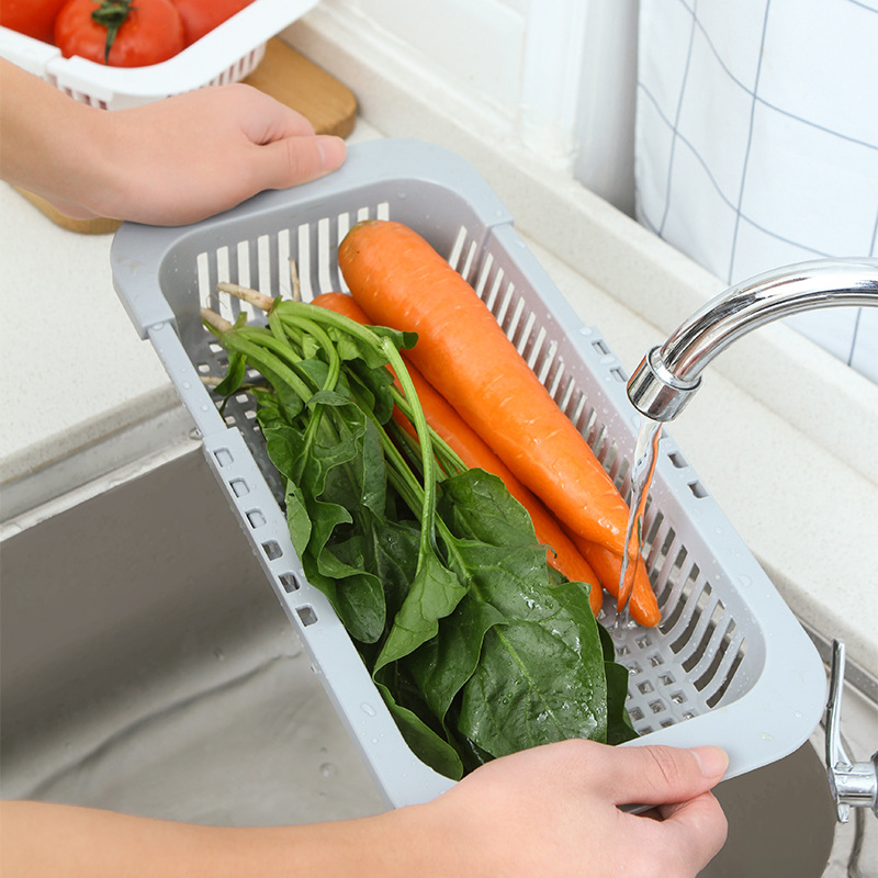 现货化家用厨房塑料可伸缩水槽水池碗碟蔬菜水果沥水收纳篮置物架