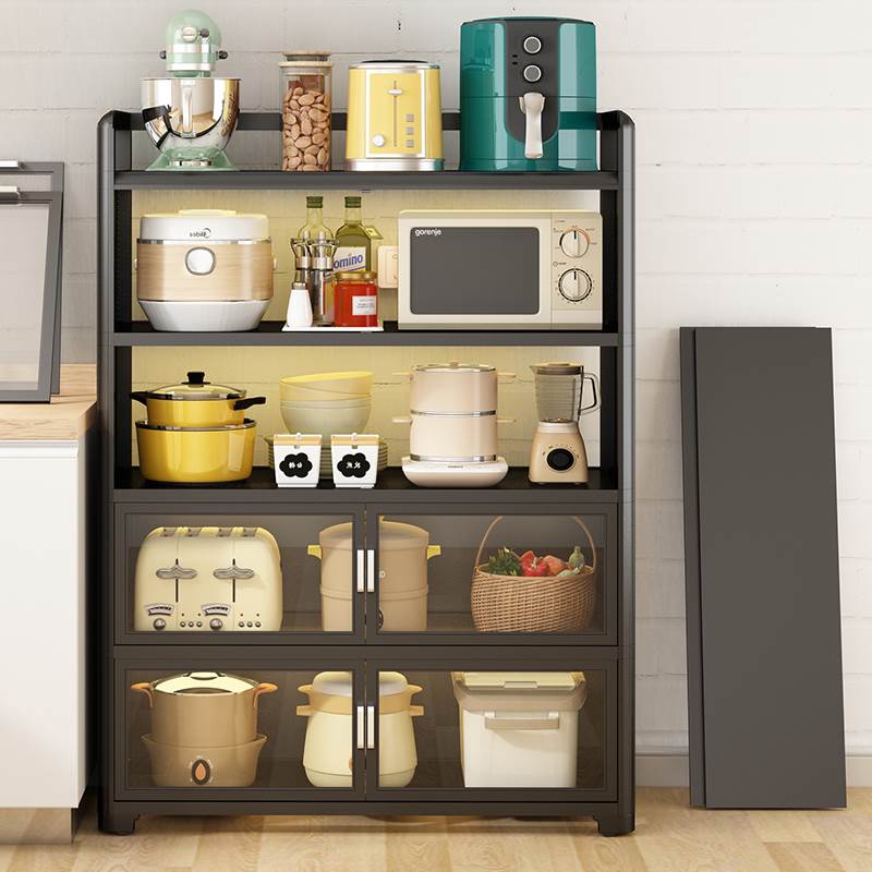 碗盘柜家用厨房置物架落地多层带门多功能分层靠墙储物收纳餐边柜