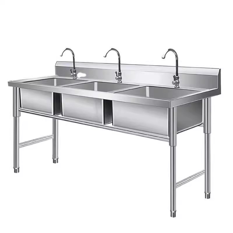304不锈钢水池商用池三眼食堂水槽三洗手盆三槽三池三槽洗碗洗菜