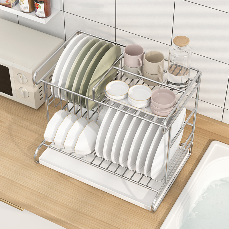 304不锈钢沥水碗架厨房家用台面水槽晾放碗碟收纳碗柜盘子置物架