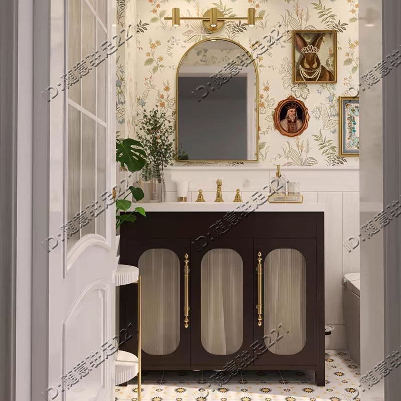 法式复古浴室柜组合落地卫生间洗漱台长虹玻璃门卫浴柜橡木实木柜