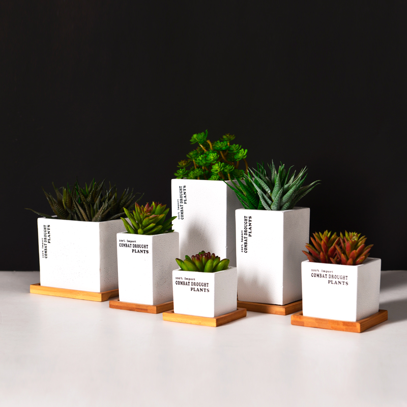 北欧现代办公室桌面花卉多肉植物绿植白色斑点方型水泥透气圆花盆