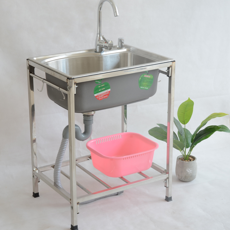 稳固型厨房简易不锈钢水槽单槽加厚带落地支架子洗菜洗碗水池水斗