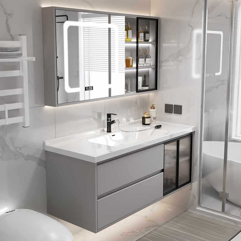 现货速发轻奢岩板浴室柜柜组合现代简约智能实木洗手洗脸面盆卫生