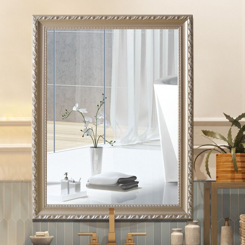 四坊八巷欧式镜子浴室镜实木框镜子免打孔卫浴镜化妆镜梳妆卫生间