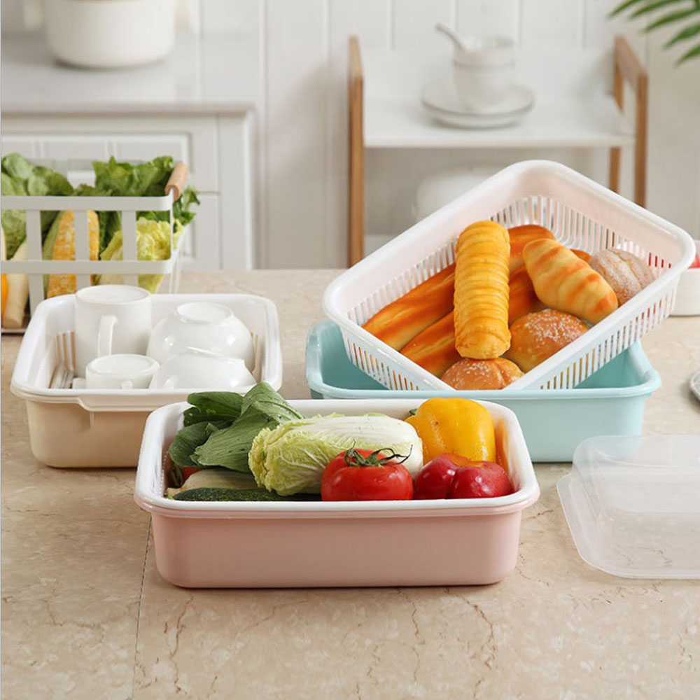 双层沥水篮厨房洗菜筐加厚带盖水果蔬菜碗筷滴水筛水槽淘菜篓