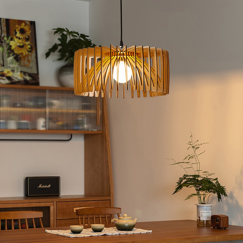 日式极简木艺吊灯侘寂风原木色创意餐厅料理店咖啡厅吧台装饰灯具