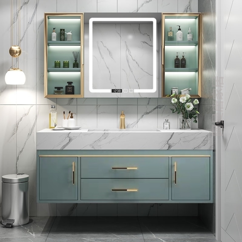 组合洗脸盆柜盆柜浴室柜岩板收纳玻璃镜一体无缝洗手卫生间陶瓷