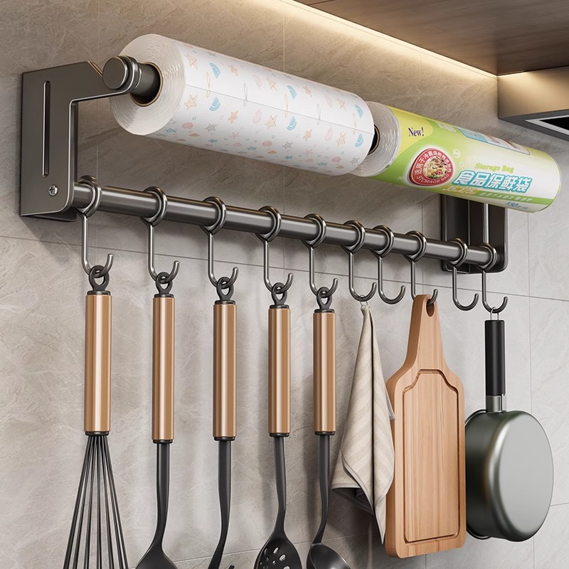 厨房挂钩家用保鲜膜挂架壁挂勺子铲子多功能厨具免打孔纸巾置物架