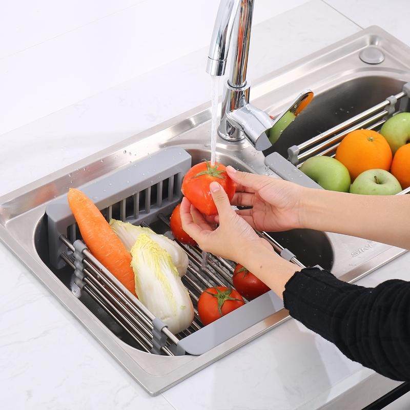 水槽可伸缩沥水篮不锈钢沥水架滤水池洗菜家用洗碗抹布过滤筐水果