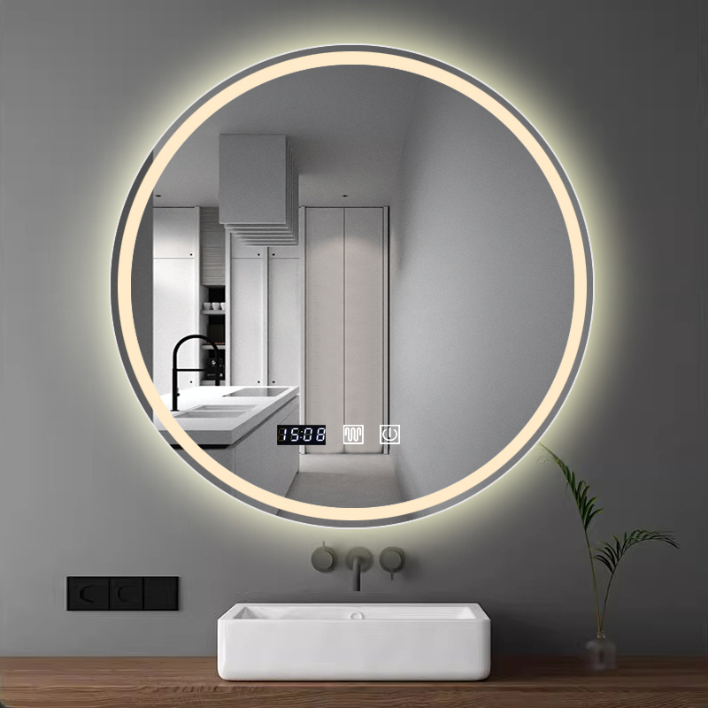羚兔卫生间浴室镜LED圆形发光镜灯镜厕所卫浴镜酒店智能防雾镜子