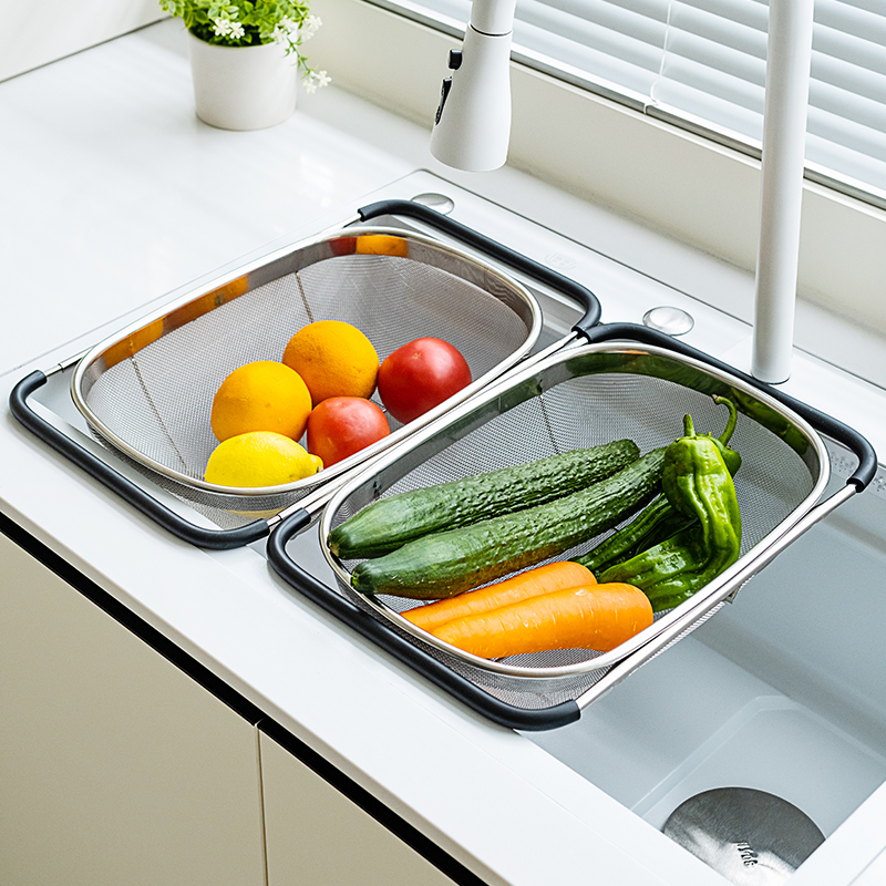 厨房伸缩304不锈钢水槽沥水篮洗水果盘碗池新款宜家果蔬淘菜篮子