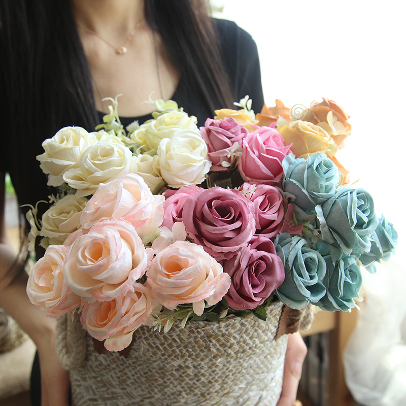 花束欧式玫瑰仿真花厂家家居装饰婚庆手捧花路引花墙假花