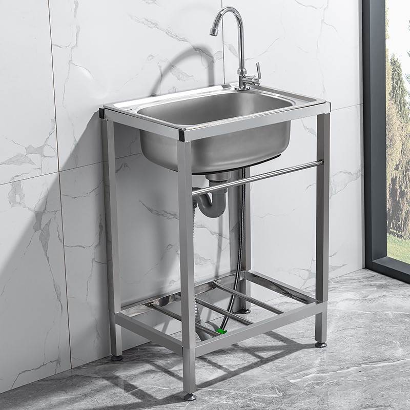 不锈钢洗手台盆一体台面简易厨房单槽水池带支架子移动水槽洗菜盆