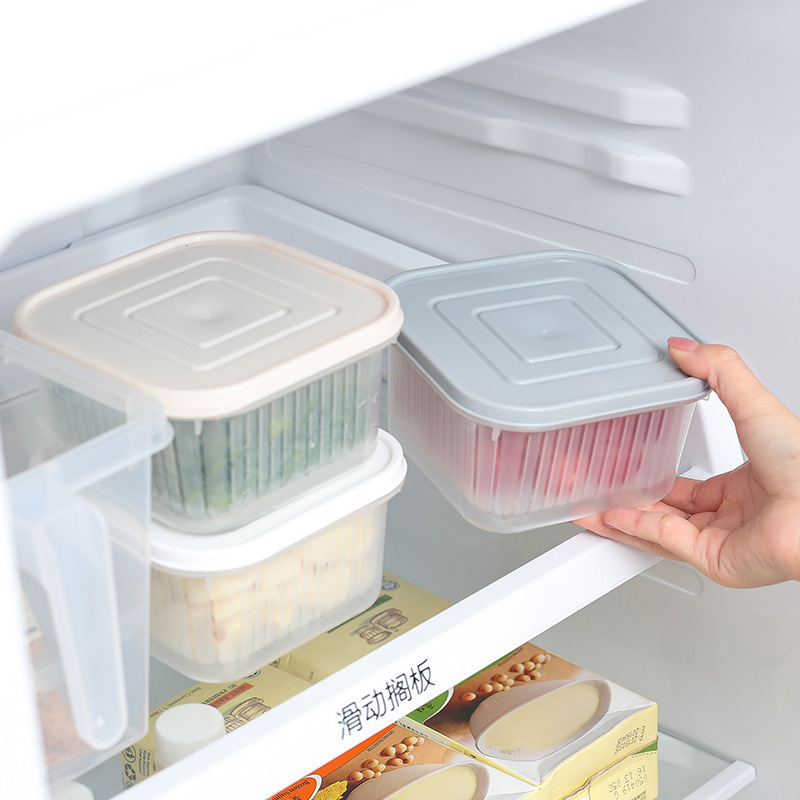 厨房冰箱食品保鲜盒方形带盖透明葱花姜蒜蔬菜水果密封收纳盒2个