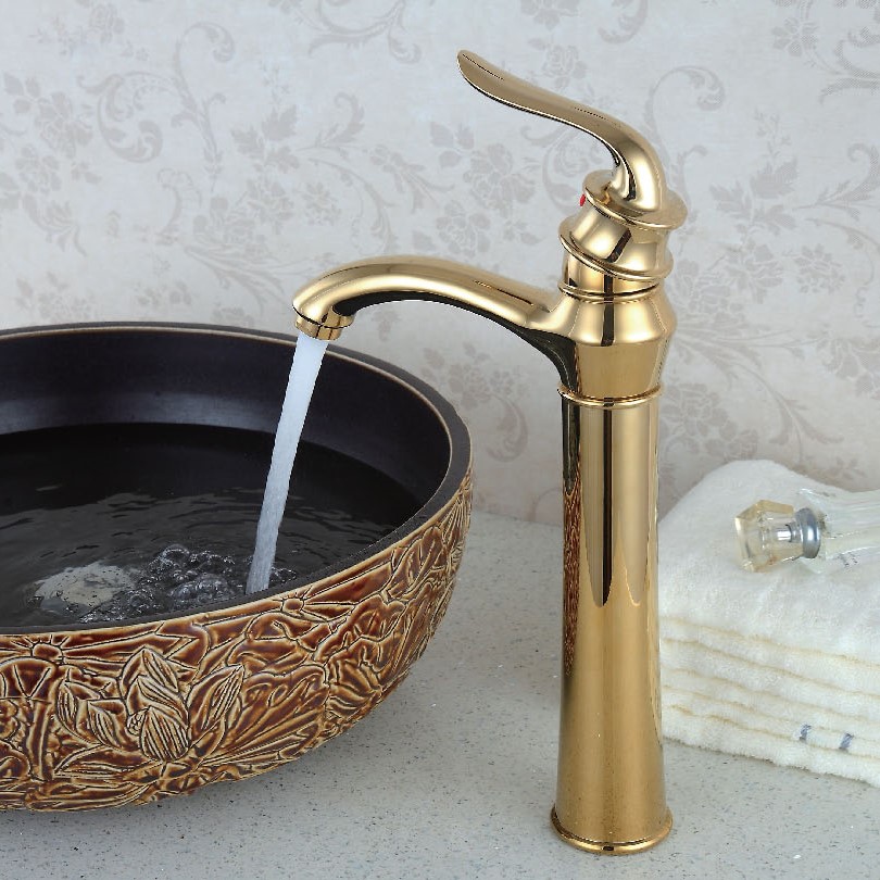 欧式面盆水龙头洗手盆洗脸盆复古全铜台上盆单孔加高阀芯冷热水