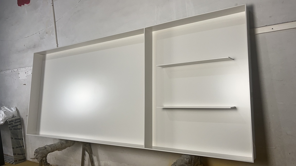 定制不锈钢电视柜壁龛嵌入式哑光黑白色钢板柜装饰柜展示柜置物架