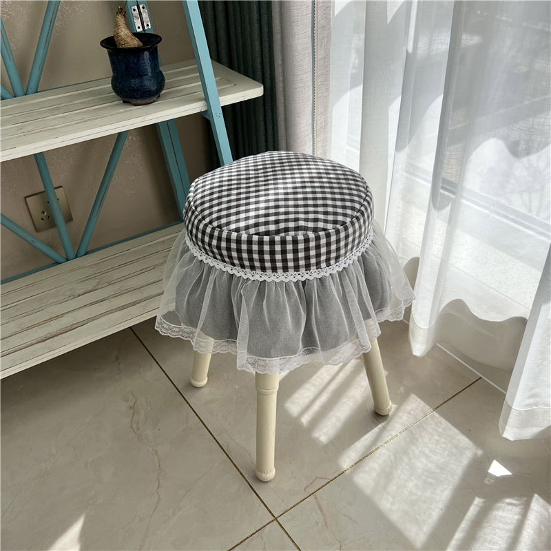 新款格子现代简约布艺圆凳罩椅子垫可定做圆桌床头柜茶几电视柜套